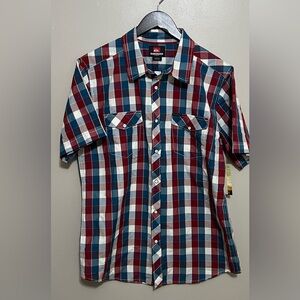 Quicksilver Plaid Snap Closure Short Sleeve Pockets Shirt Size Large